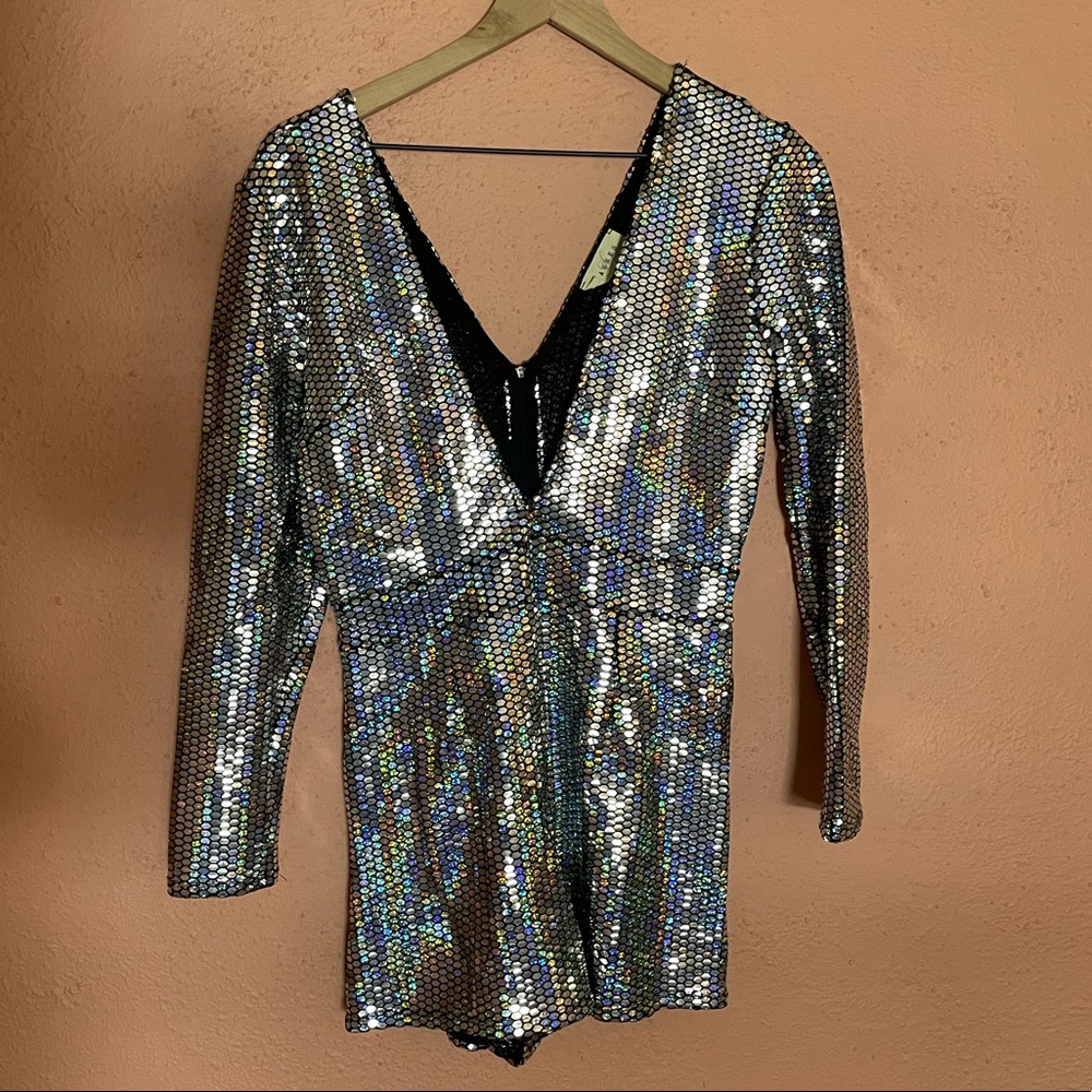 Vintage shiny & short jumpsuit sz M - Picture 1 of 4